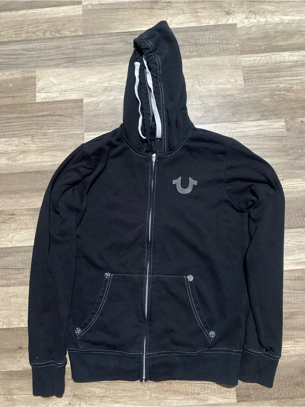 True Religion Black Full-Zip Hooded Sweatshirt